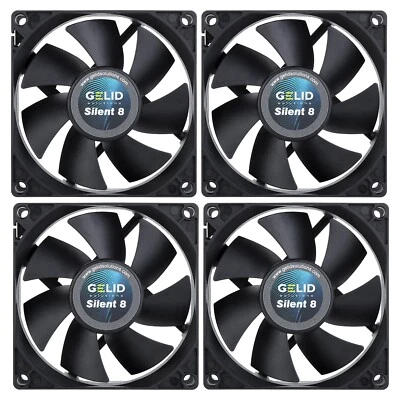 4 x Pack Gelid Solutions Silent 8 Black 80mm Case Fans 1600 RPM 21 CFM 3-Pin - Image 1 of 4