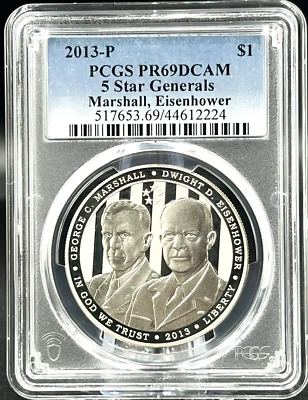 2013-P  5 Star Generals Marshall Eisenhower Silver $ Dollar Coin PCGS PR69 DCAM - Image 1 of 2