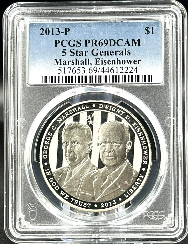 2013-P  5 Star Generals Marshall Eisenhower Silver $ Dollar Coin PCGS PR69 DCAM - Image 1 of 2