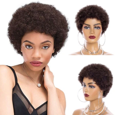 Afro Wigs for Black Women 100% Human Hair Kinky Curly Wig Soccer Fan Party Wigs - Image 1 of 4