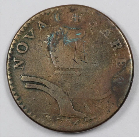 1786 New Jersey "Drunken Die Cutter" Colonial Copepr Coin - Maris 20-N R.4 Cover