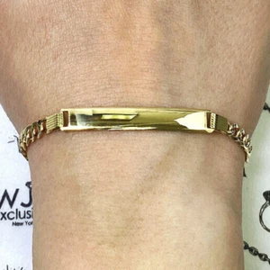 Engravable 14K Yellow Gold Diamond-Cut Cuban Curb Personalized ID Bracelet 7.5" - Picture 1 of 6
