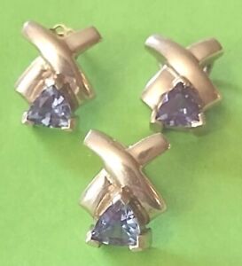 14k EMA Sapphire Pendant And Earring Set 4.1 Grams Hallmarked ,Tested See Pics