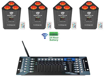 (4) Rockville RockWedge LED Battery Powered Par Lights+Wireless DMX Controller - Image 1 of 4