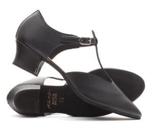 Ladies Girls Black Or Tan PU Cuban Heel Dance Greek Sandal Ballroom Shoe Katz - Picture 1 of 22