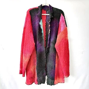 Justine Artwear Womens Multicolor Open Front Hand Painted Silk Cardigan 2X/3X - Picture 1 of 7
