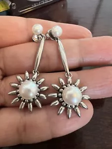 honora pearl flower shape earrings sterling silver dangle RARE - Picture 1 of 8