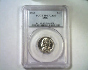 1967 JEFFERSON NICKEL PCGS SP67 CAM SMS BELLA MONETA ORIGINALE BOBS MONETE SPEDIZIONE VELOCE - Foto 1 di 2