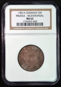 GERMANY-PRUSSIA: 1901A TWO MARK BICENTENNIAL. NGC CERTIFIED MS62. TONED. - Picture 1 of 4
