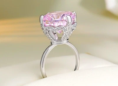 16ct Lab Grown Pink and White Diamond Ring in 18K Gold Vermeil, Couture Design - Image 1 of 4