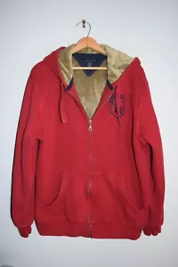 Red Tommy Hilfiger Full Zip Up Hooded Sweatshirt Soft Fleece Jacket Sz XL - Picture 1 of 7