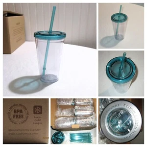 Cupture Insulated Double Wall Tumbler Cup with Lid & Straw Clear/Green 16-oz NEW - Picture 1 of 22