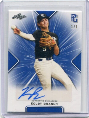 2021 Leaf Perfect Game Showcase Autographs Blue Proof Kolby Branch Auto 1/1 - Image 1 of 2