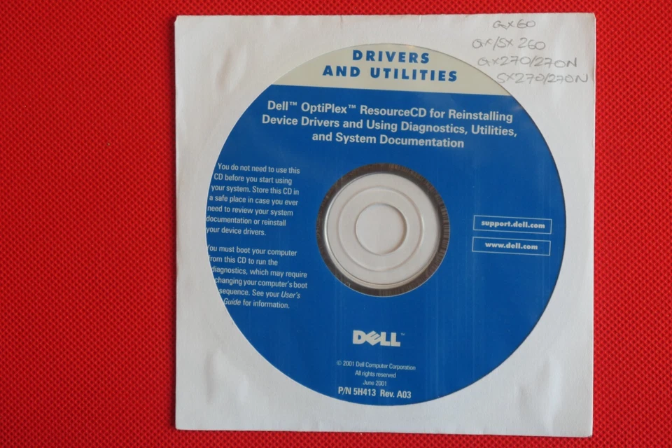 Dell Optiplex GX240 GX260 Resource CD Reinstalling System Software 5H413 Rev A03 - Image 1 of 2