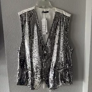 NWT COOFANDY MEN'S XL Silver SEQUIN VEST V NECK SHINY PARTY STYLISH VEST - Picture 1 of 5