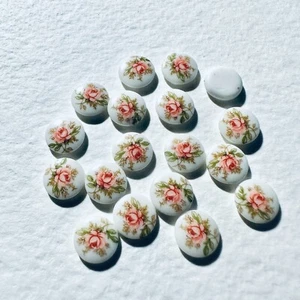 G38 Vintage "Limoges" glass cabochons Japan 8mm round pink rose unfoiled (18) - Picture 1 of 1