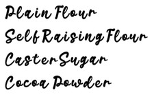Baking Bundle Vinyl Stickers; Plain Flour, S.R Flour, Caster Sugar, Cocoa Powder