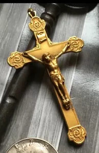 Antikes feines Brustkreuz vergoldete Bronze Ormolu Kreuz verpackt um 1860 - Bild 1 von 9