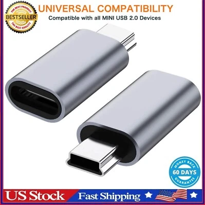 USB C To Mini USB 2.0 Adapter 2 Pack Type C Female Male Convert Connector NEW - Image 1 of 4