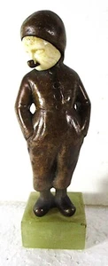 BRONZE AUSTRIAN SCULPTURE OF BOY W/PIPE IN MOUTH BY PETER TERESZCZUK, CA 1900 - Picture 1 of 5