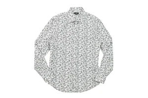 Express Slim Fit Button-Down Shirt Men's Size XS White Black Floral - Picture 1 of 8