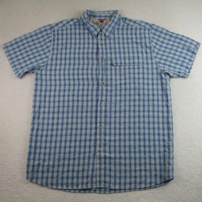 Camisa North Face Para Hombres 2XL Azul Blanco A Cuadros Manga Corta Abotonada Aire Libre Senderismo Foto 1 de 4