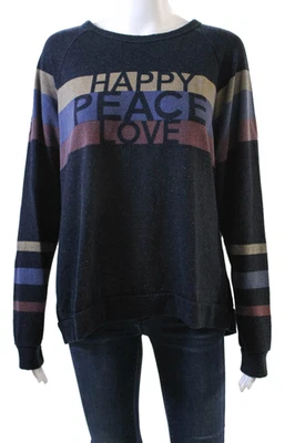 Lauren Moshi Womens Cotton Crew Neck Striped Graphic Sweatshirt Black Size L - Image 1 of 4