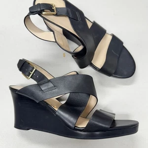 Cole Haan schwarze Damen-Riemchensandalen aus Leder mit Keilabsatz 7,5 zehenfrei klassische Absätze - Bild 1 von 9