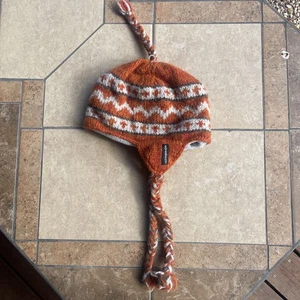 Everest Designs Wolle Grobstrick Fleece gefüttert orange Ohrenklappe Mütze Made Nepal - Bild 1 von 8