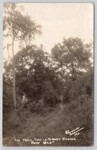 Postkarte RPPC Der Weg, der niemand weiß wie alt - Waldszene - Wandern - Bild 1 von 2