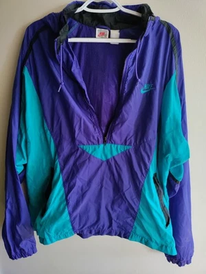 Chaqueta cortavientos vintage Nike para hombre XL púrpura verde azulado años 90 Y2K Foto 1 de 4