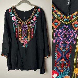 NEW Grosy Tunic Top Size 2XL XXL Blouse 3/4 Sleeves Embroidered V-Neck Boho - Picture 1 of 8