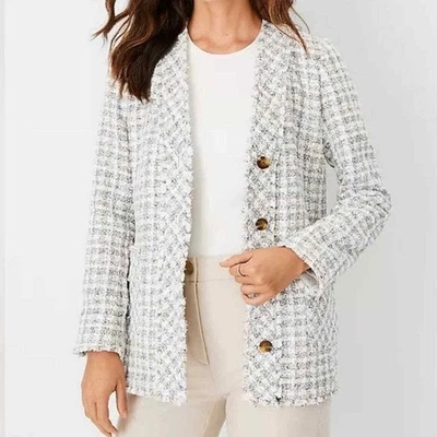 Cárdigan Chaqueta Ann Taylor Marfil Tweed Boucle Flecos Para Mujer Talla 14 NUEVO Foto 1 de 4