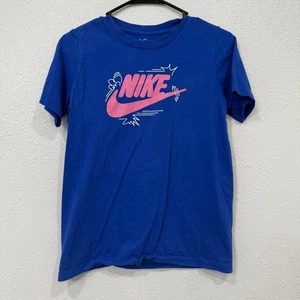 Nike Camiseta Niños Grande Azul Rosa Swoosh Gráfico Camiseta Algodón Informal - Imagen 1 de 7