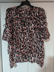 Cato Damen rosa Animal Print Criss Cross offene Ärmel XL Cold Shoulder Gepard  - Bild 1 von 7