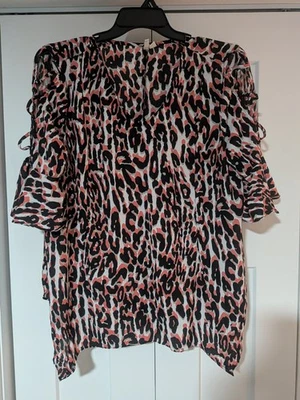 Cato Womens Pink Animal Print Criss Cross Open Sleeve XL Cold Shoulder Cheetah  - Image 1 of 4