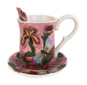 Blue Sky Keramik Blume Floral Pflaume Iris Teetasse Untertasse und Löffel Set, lila... - Bild 1 von 1