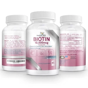 Biotin 10,000MCG Capsules Hair Growth for Women and Men - Vitamin B7 Pills - - Picture 1 of 7