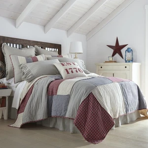 Farmhouse California King Patch Quilt Red Patchwork Bedroom Decor VHC Brands - Picture 1 of 8