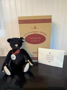 STEIFF CLUB ED 1999 BLACK MOHAIR PLUSH BEAR 1912 Replica 420160 NWB COA 420160 - Picture 1 of 7