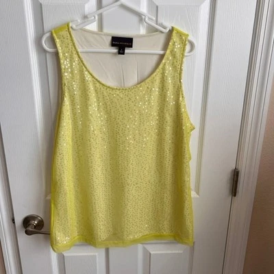 Camiseta sin mangas Dana Buchman lentejuelas fiesta amarillo brillante talla L Foto 1 de 4