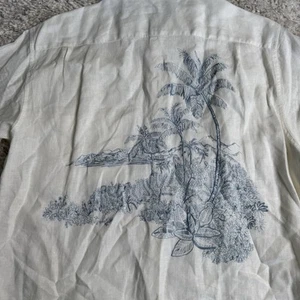 Tori Richard Shirt Mens XL White Linen Palm Tree Embroidered Honolulu Hawaii - Picture 1 of 11