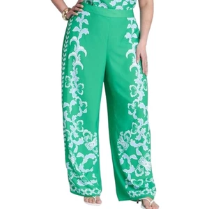 Pantalón Eloquii Estampado Colocado Pierna Ancha Talla 24 Verde Resort Chic Pantalones - Imagen 1 de 11