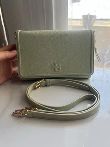 Tory Burch Thea Leather Convertible Bag Clutch $328 In Meadow Mist Rare - Picture 1 of 23