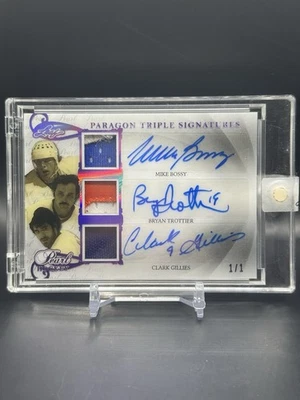 2017-18 Leaf Pearl Bossy Trottier Gillies Paragon Triple Patch Auto 1/1 GU - Image 1 of 2