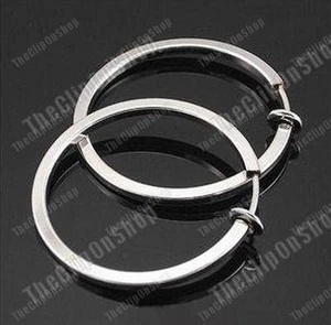 CLIP ON 3.5cm HOOP EARRINGS look-like-pierced hoops SILVER TONE white gold pltd - Picture 1 of 2
