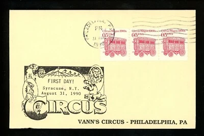 US FDC #2452 Vann's Circus / LGS Card 1990 Philadelphia PA Wagon 1st Unofficial - Image 1 of 2