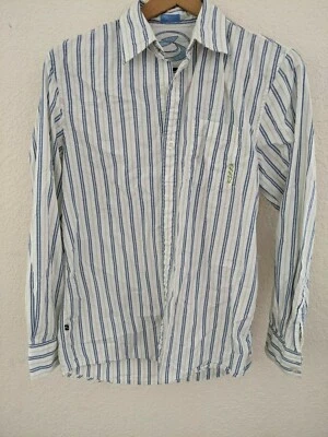 Kirra Casual Para Hombre Abotonada 100% Algodón en Rayas Azules y Verdes, Talla Pequeña Foto 1 de 4