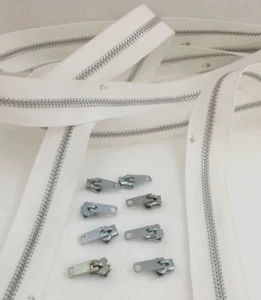 Cremallera Open End 90" Largo Dientes de Metal Plateado Blanco Incluye 8 Exposiciones NUEVO - Imagen 1 de 6