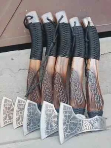 5PCS CUSTOM HAND MADE CARBON STEEL VIKING TACTICAL TOMAHAWK HATCHETS HUNTING AXE - Picture 1 of 5